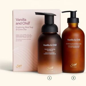 New in box Saje Vanilla & Chill hand soap and lotion set